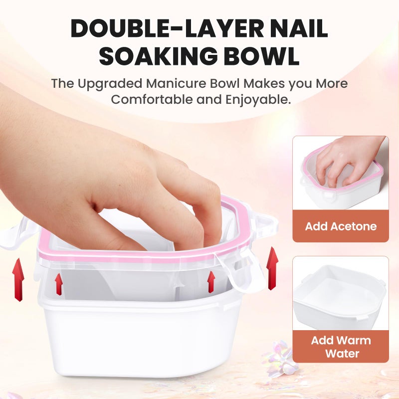 Yokilly Hand Toe Nail Soaking Bowl: 12PCS Large Size Hand & Foot Nail Soak Off Bowl for Nail Lovers - Acetone Proof Toe Soaking Tray with Manciure Pedicure Tools for Dip Powder Gel Polish Remover(Pink, Clear) - Image 3